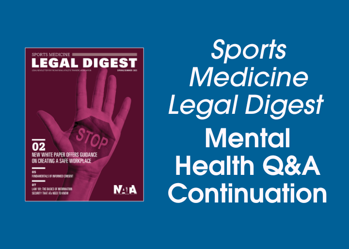 Sports Medicine Legal Digest mental health Q and A continuation 
